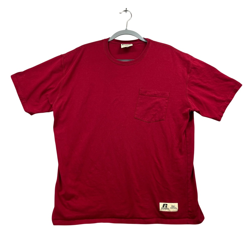 Vintage Russell Athletic T-Shirt Men XL Red Pro Cotton Athletic Basic Pocket Tee